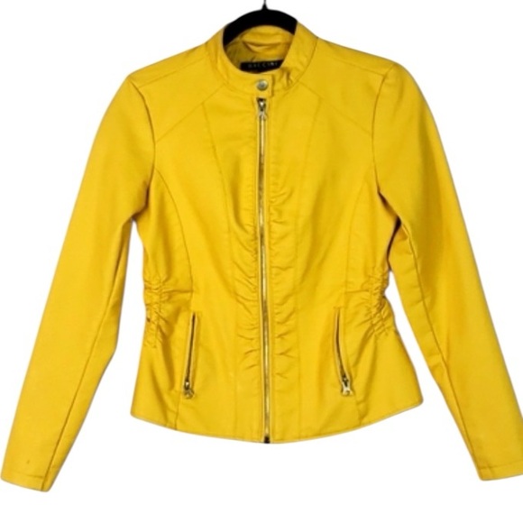 Baccini Vegan Leather yellow blazer Size Medium - Picture 1 of 3